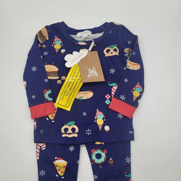 ANGEL DEAR Baby 6-12M Holiday Loungewear JOLLY FOOD 2pc pajama set NWT Blue - Picture 2 of 7